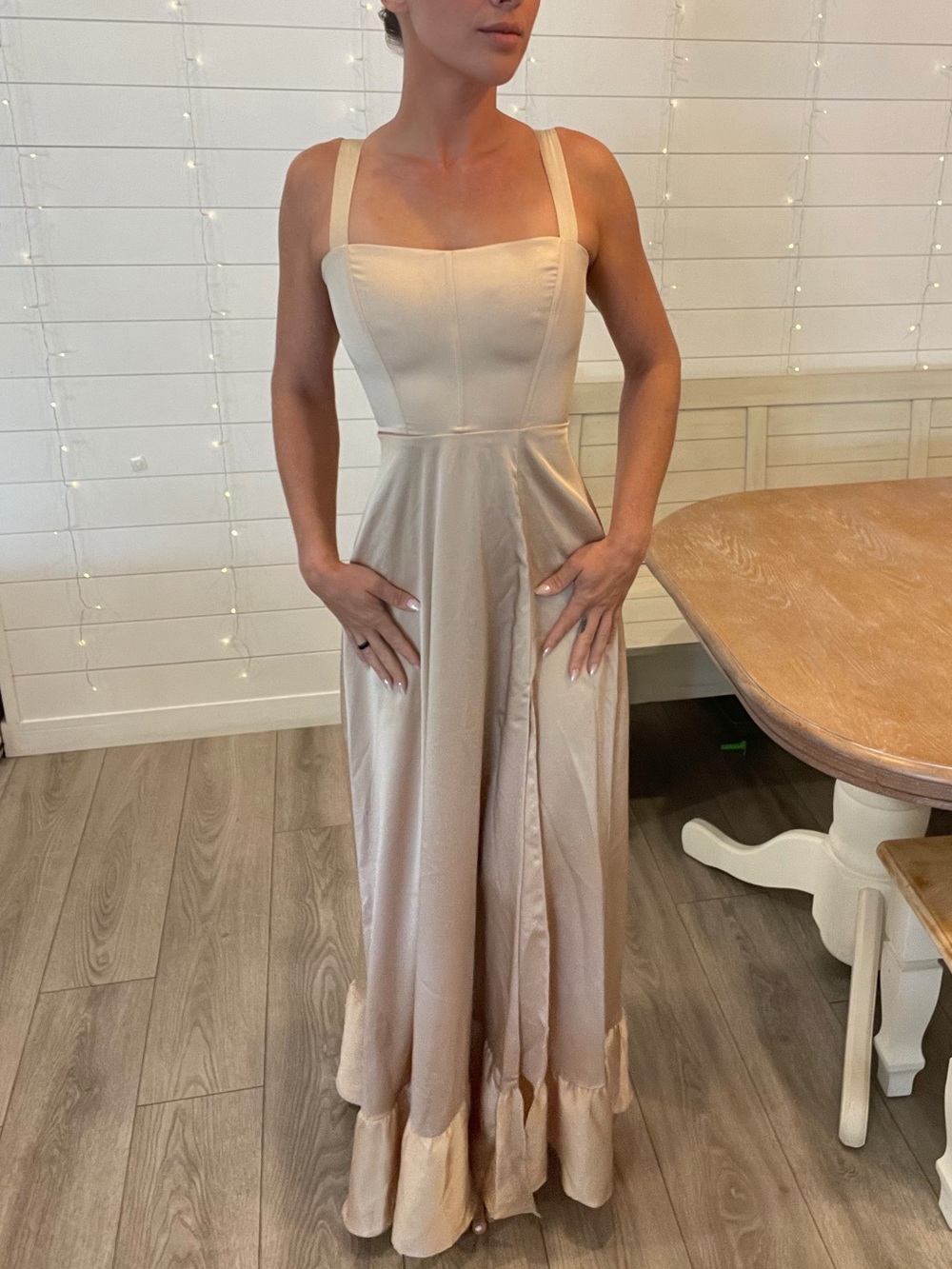 Show Me Your MuMu Champagne Satin Maxi Dress with Wide Straps